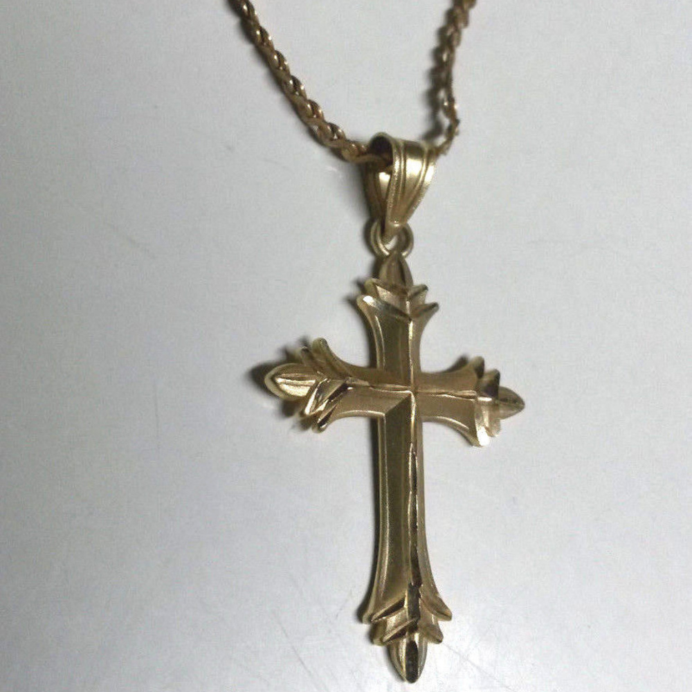 14K Gold Cross Necklace 7.5" Small Fine Chain